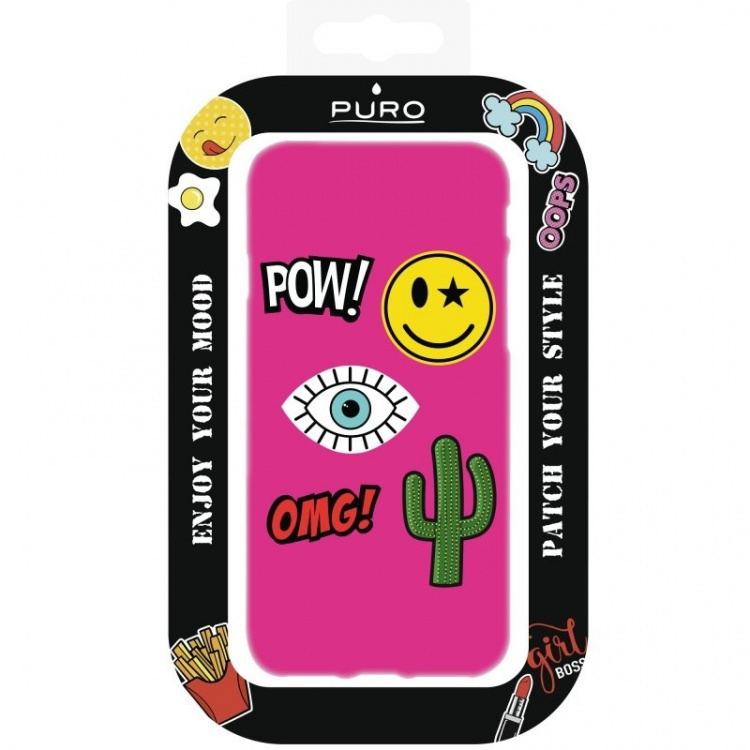 Puro Skal till iPhone SE/8/7, Patch Mania, 5st dekaler, Anpassningsbart, Rosa