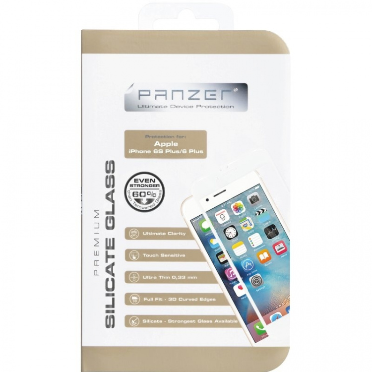 Panzer iPhone 6S/6 Plus, Curved Silicate Glass, White Panzer iPhone 6S/6 Plus, Curved Silicate Glass, White