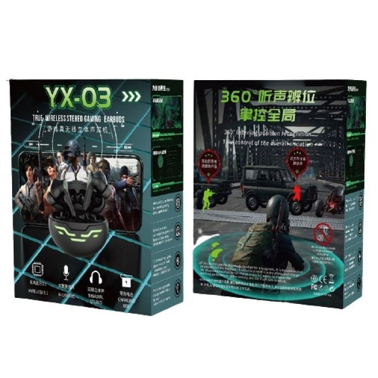 YX-03 Wireless In-Ear Gaming Headphones with LED, Silver/Black YX-03 Wireless In-Ear Gaming Headphones with LED, Silver/Black
