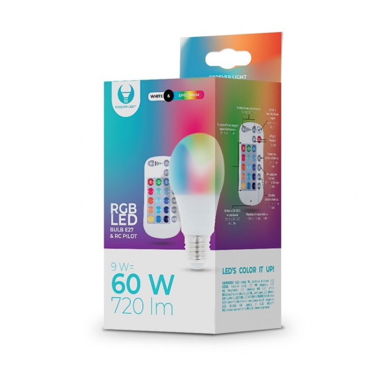 Forever Light Remote controlled LED bulb RGB, E27 A60 9W