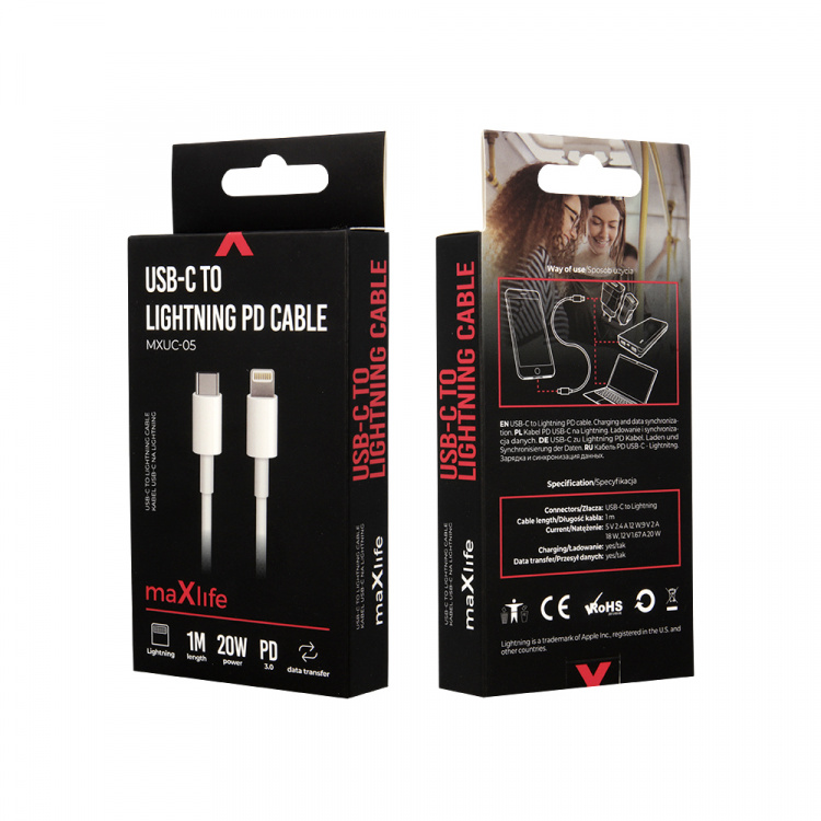 Maxlife MXUC-05 Power Direct USB-C to Lightning cable 1.0 m 20W, White