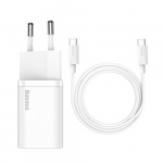 Baseus wall charger Super Si PD 25W 1x USBC + USB-C - USB-C cable, White