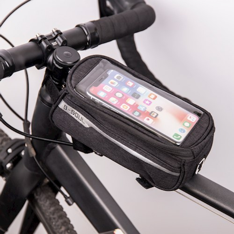 Waterproof bicycle frame bag with phone holder, Black