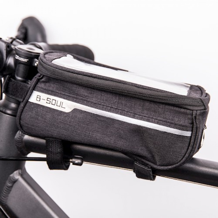 Waterproof bicycle frame bag with phone holder, Black