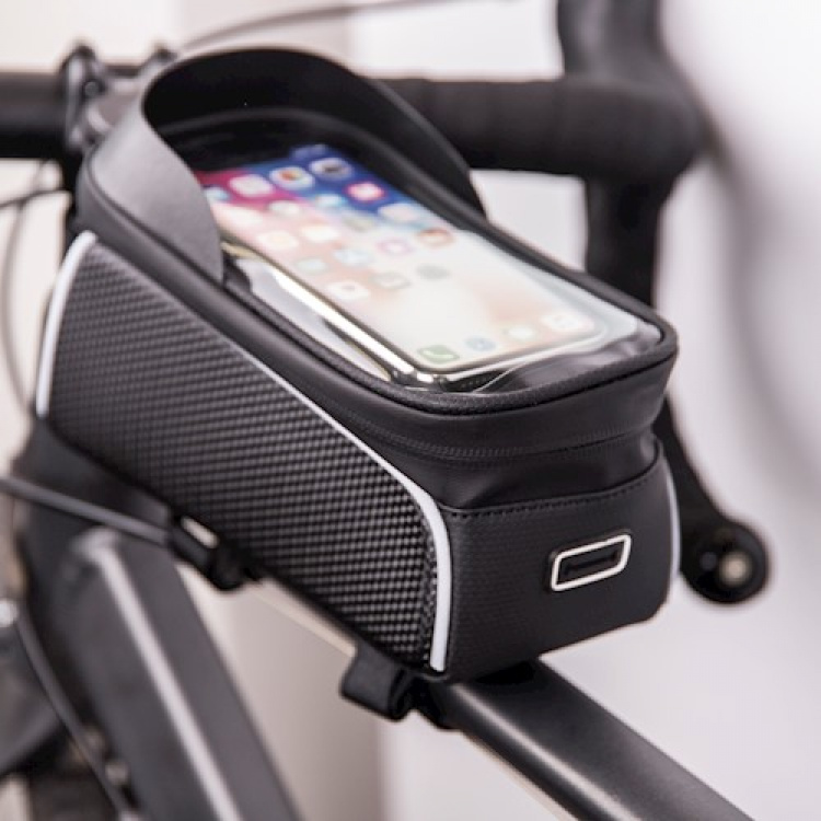 Waterproof bike frame bag & phone holder with screen, Black