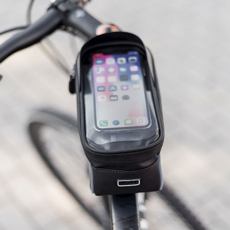 Waterproof bike frame bag & phone holder with screen, Black