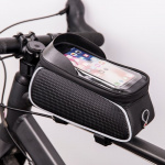 Waterproof bike frame bag & phone holder with screen, Black/White