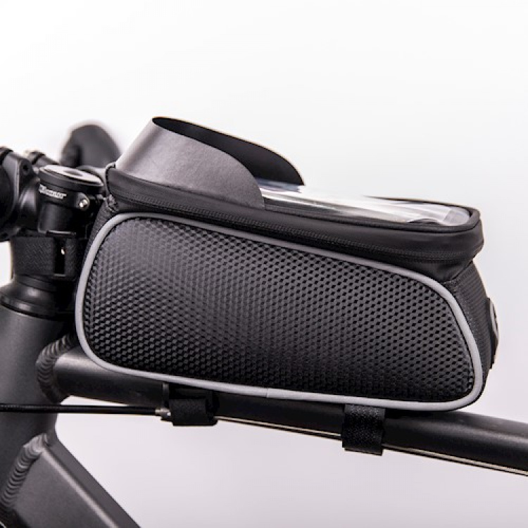 Waterproof bike frame bag & phone holder with screen, Black/White