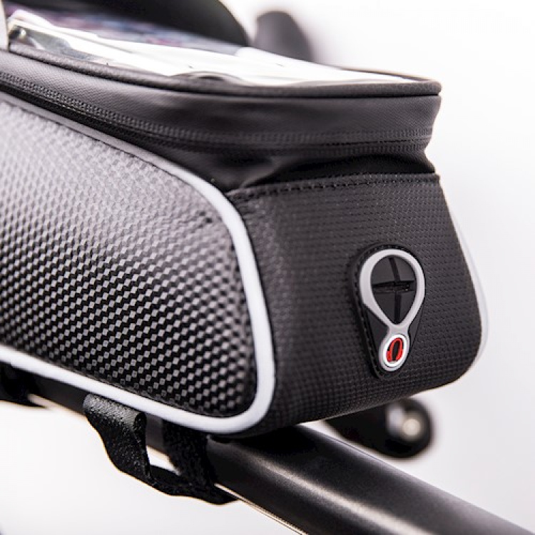 Waterproof bike frame bag & phone holder with screen, Black/White
