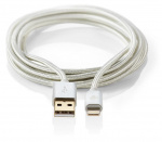 Nedis Lightning Cable | USB 2.0 | Apple Lightning 8-Pin | USB-A Male | 480 Mbps | Gold Plated | 3.00 m | Round | Braided / Nylon | Aluminium | Cover Window Box Nedis Lightning Cable | USB 2.0 | Apple Lightning 8-Pin | USB-A Male | 480 Mbps | Gold Plated | 3.00 m | Round | Braided / Nylon | Aluminium | Cover Window Box