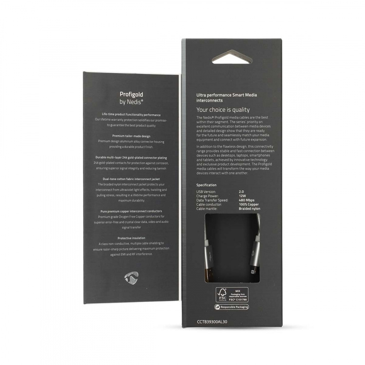 Nedis Lightning Cable | USB 2.0 | Apple Lightning 8-Pin | USB-A Male | 480 Mbps | Gold Plated | 3.00 m | Round | Braided / Nylon | Aluminium | Cover Window Box Nedis Lightning Cable | USB 2.0 | Apple Lightning 8-Pin | USB-A Male | 480 Mbps | Gold Plated | 3.00 m | Round | Braided / Nylon | Aluminium | Cover Window Box