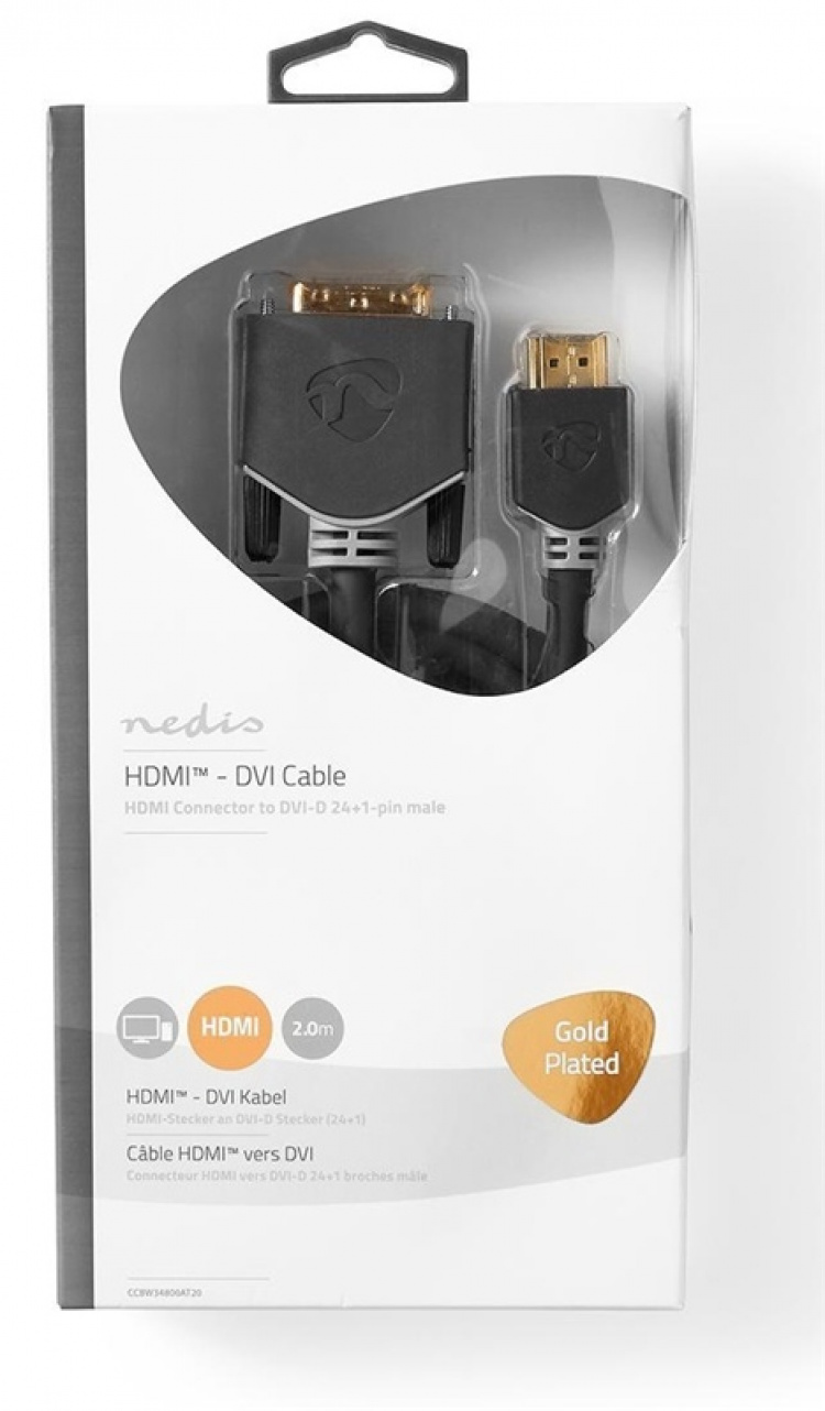 Nedis HDMI™ Cable | HDMI™ Connector | DVI-D 24+1-Pin Male | 1080p | Gold Plated | 2.00 m | Straight | PVC | Anthracite | Window Box with Euro Lock