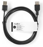 USB Cable | USB 2.0 | USB-A Male | USB-A Female | 5.5 W | 480 Mbps | Nickel Plated | 2.00 m | Round | PVC | Black | Tag