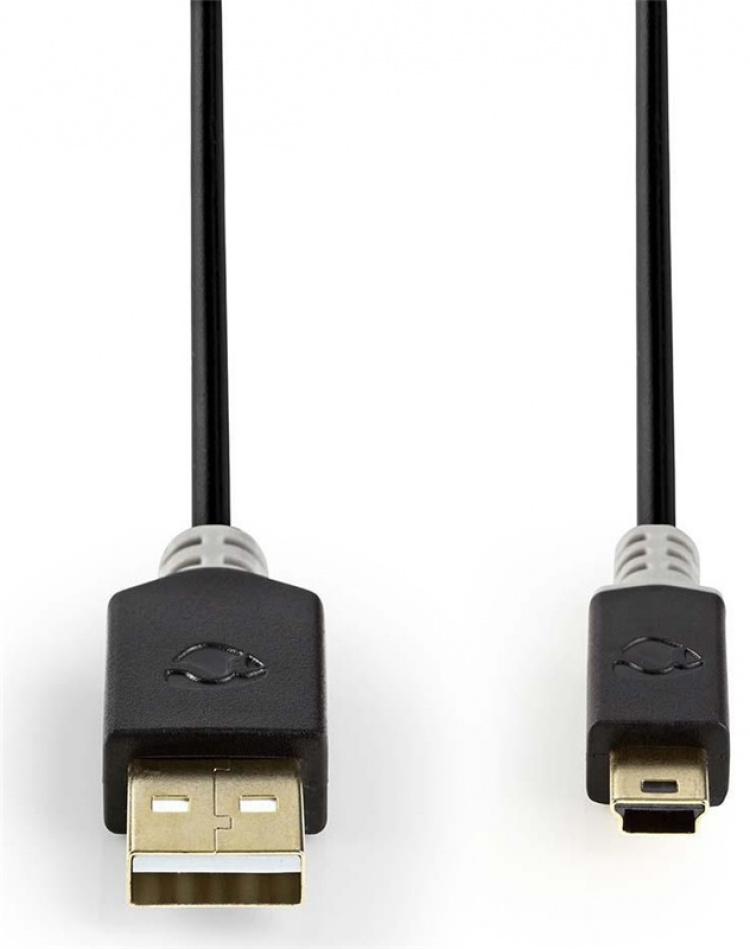 Nedis USB Cable | USB 2.0 | USB-A Male | USB Mini-B 5 pin Male | 480 Mbps | Gold Plated | 2.00 m | Round | PVC | Anthracite | Window Box Nedis USB Cable | USB 2.0 | USB-A Male | USB Mini-B 5 pin Male | 480 Mbps | Gold Plated | 2.00 m | Round | PVC | Anthracite | Window Box
