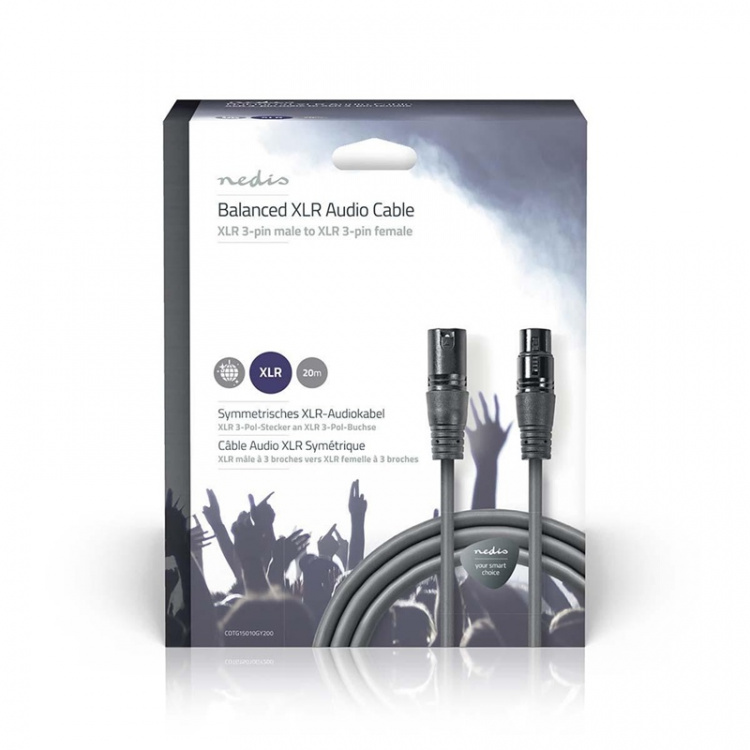 Nedis Balanced Audio Cable | XLR 3-Pin Male | XLR 3-Pin Female | Nickel Plated | 20.0 m | Round | PVC | Dark Grey | Gift Box