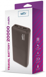 Setty powerbank med 20 000mAh & dubbla USB-portar, svart