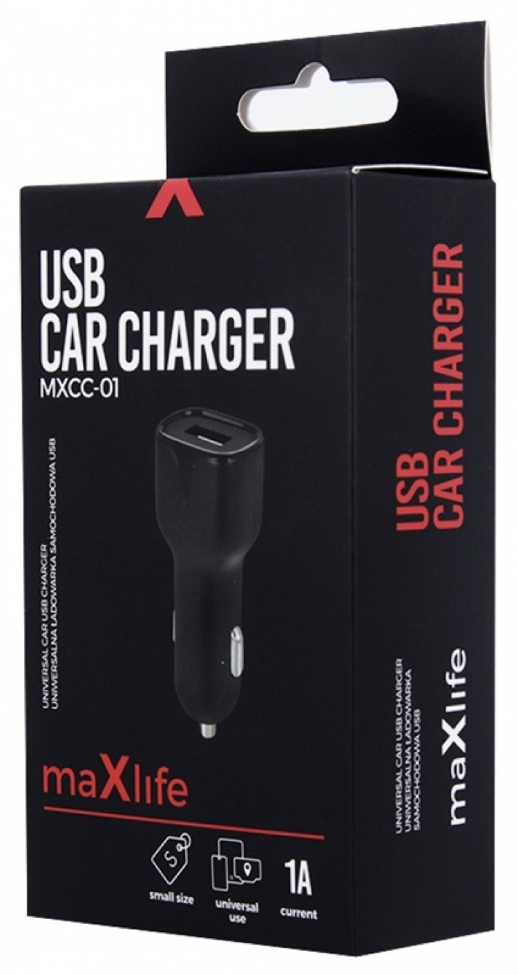 Maxlife Car Charger MXCC-01 USB (1A), Black Maxlife Car Charger MXCC-01 USB (1A), Black