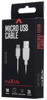 Maxlife microUSB charging cable for fast charging, 2A, 1m, white Maxlife microUSB charging cable for fast charging, 2A, 1m, white