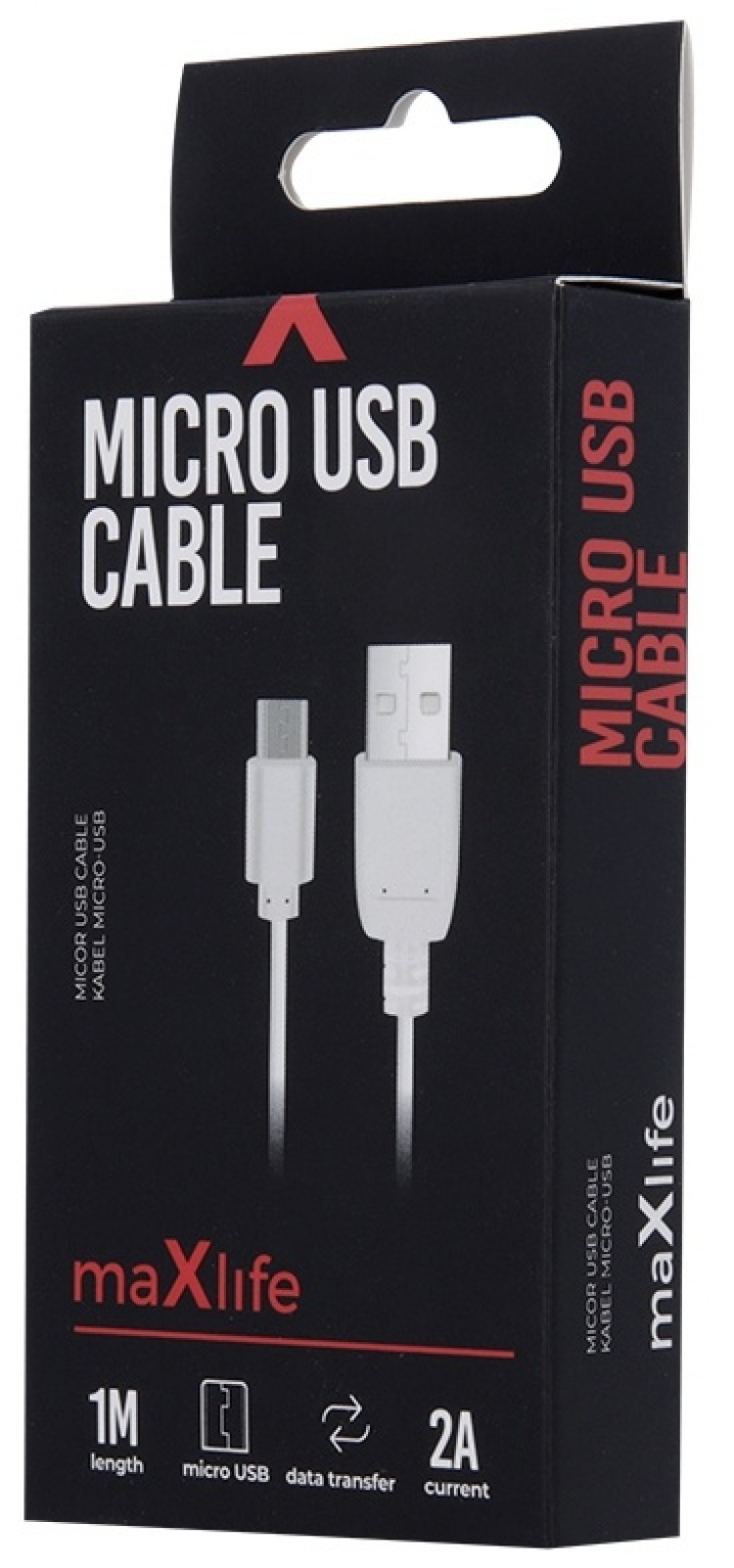 Maxlife microUSB charging cable for fast charging, 2A, 1m, white Maxlife microUSB charging cable for fast charging, 2A, 1m, white