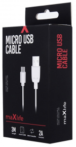Maxlife microUSB fast charging cable (2A) 3m, White Maxlife microUSB fast charging cable (2A) 3m, White