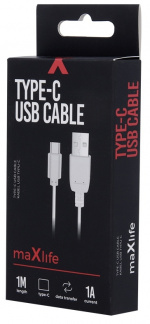 Maxlife USB-C charging cable (1A), 1m, white Maxlife USB-C charging cable (1A), 1m, white