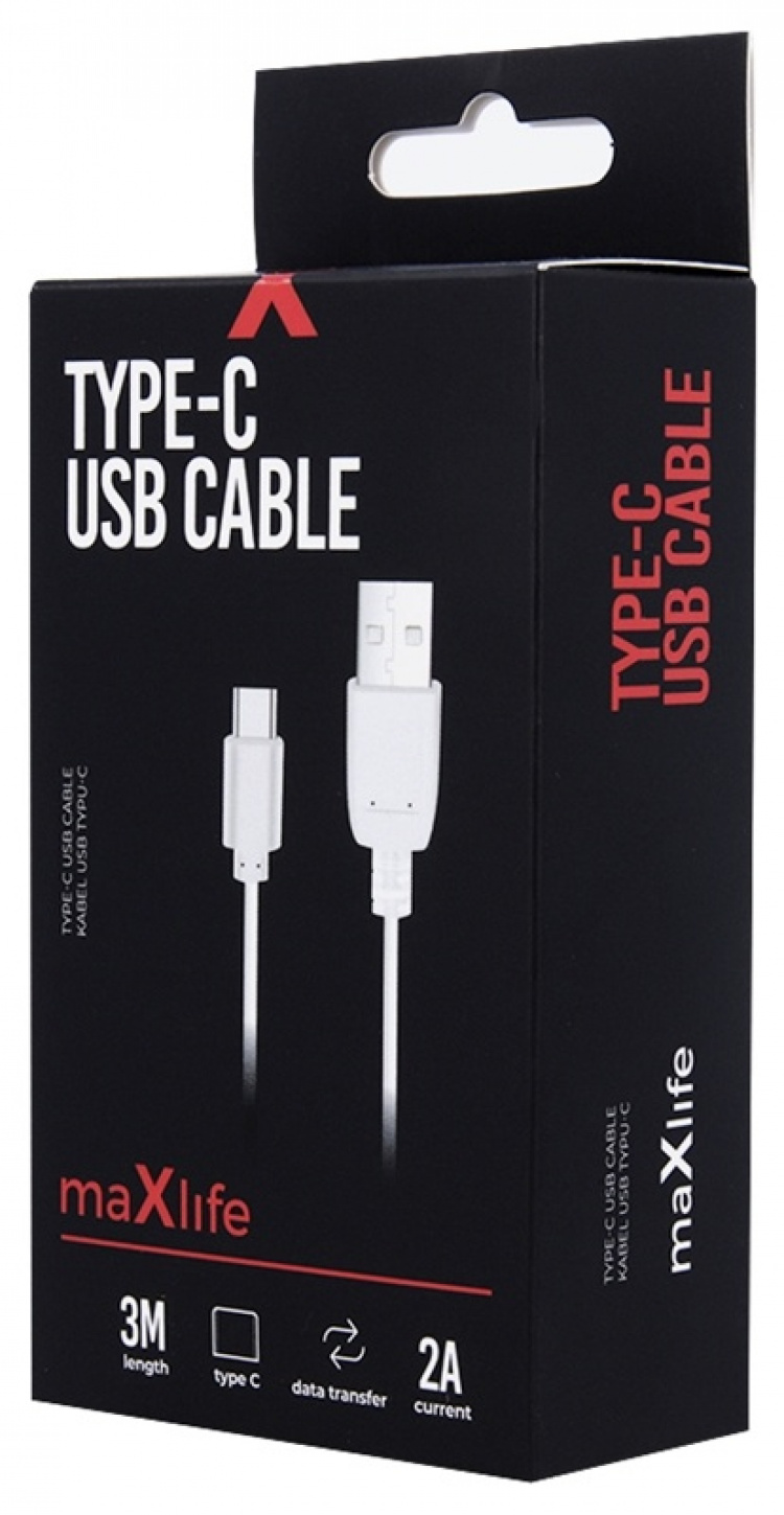 Maxlife USB-C Charging Cable for Fast Charging (2A), 3m Maxlife USB-C Charging Cable for Fast Charging (2A), 3m