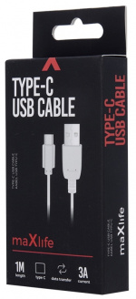 Maxlife USB-C fast charging cable (3A), 1m, white