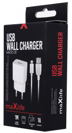 Maxlife Wall charger MXTC-01 USB (1A) + Lightning cable, white
