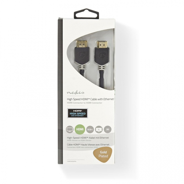 Nedis High Speed HDMI™ Cable with Ethernet | HDMI™ Connector | HDMI™ Connector | 4K@60Hz | ARC | 18 Gbps | 0.50 m | Round | PVC | Anthracite | Box Nedis High Speed HDMI™ Cable with Ethernet | HDMI™ Connector | HDMI™ Connector | 4K@60Hz | ARC | 18 Gbps | 0.50 m | Round | PVC | Anthracite | Box