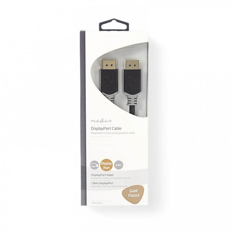 Nedis DisplayPort Cable | DisplayPort Male | DisplayPort Male | 4K@60Hz | Gold Plated | 2.00 m | Round | PVC | Anthracite | Box