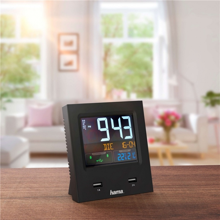 Hama Alarm Clock Dual-USB USB-charging Black Hama Alarm Clock Dual-USB USB-charging Black