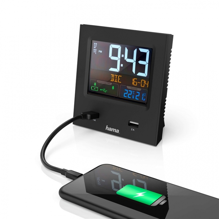 Hama Alarm Clock Dual-USB USB-charging Black Hama Alarm Clock Dual-USB USB-charging Black