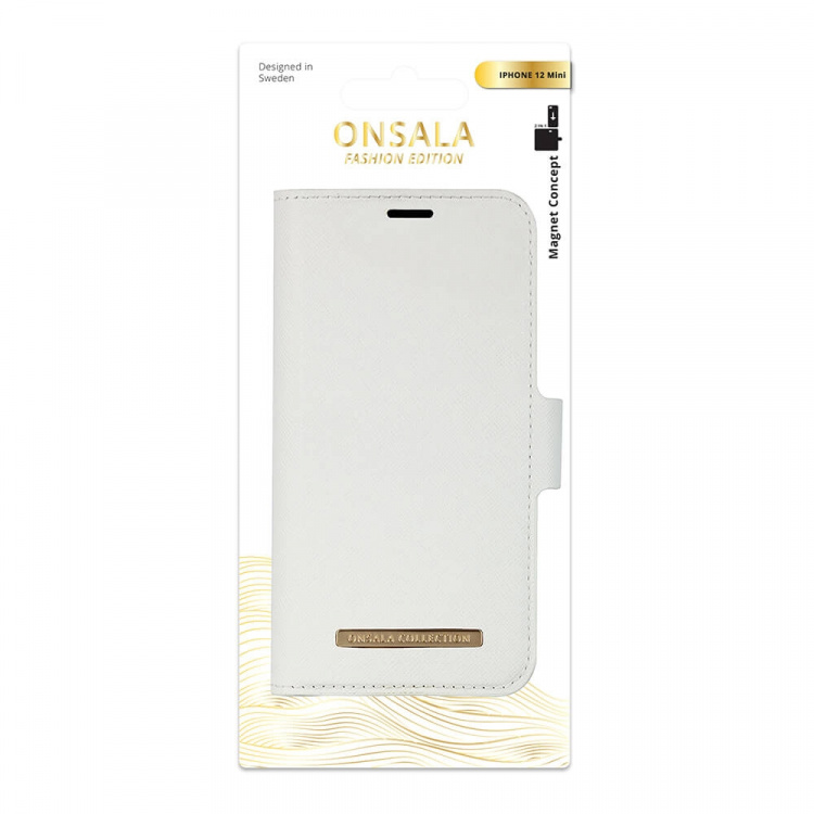 Onsala Wallet Case iPhone 12 Mini Saffiano White Onsala Wallet Case iPhone 12 Mini Saffiano White