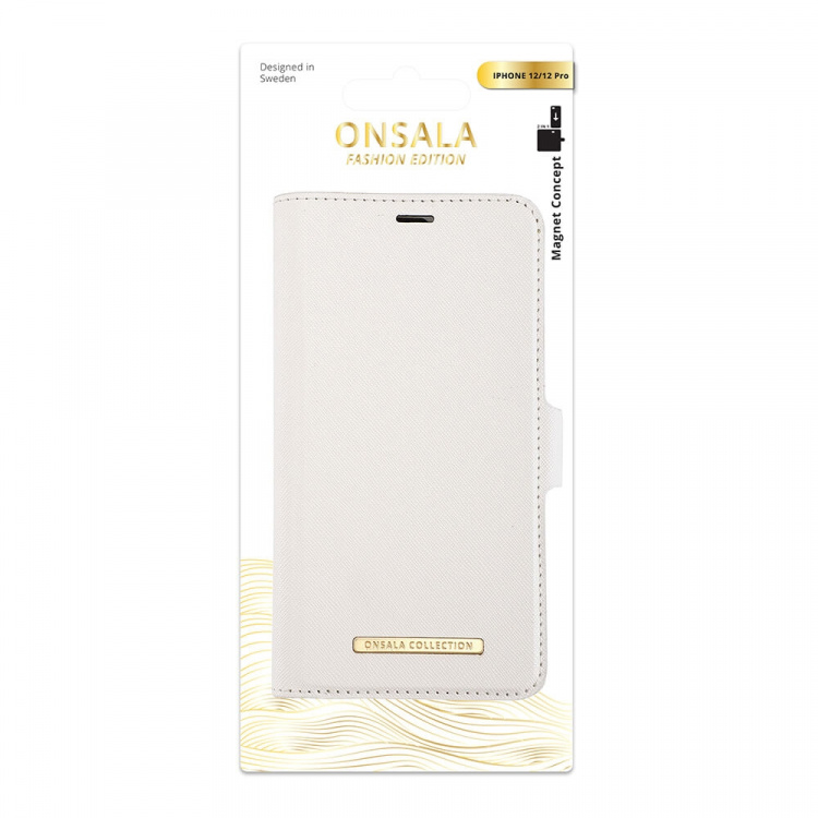 Onsala Wallet Case Saffiano White - iPhone 12 / 12 Pro
