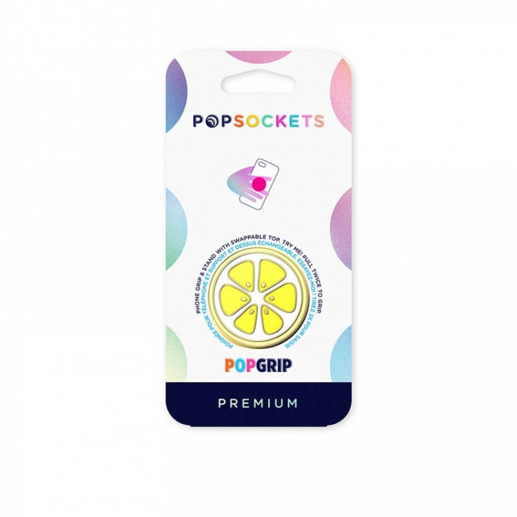 PopSockets Enamel Lemon Slice Yellow Removable Grip with Standfunction Premium