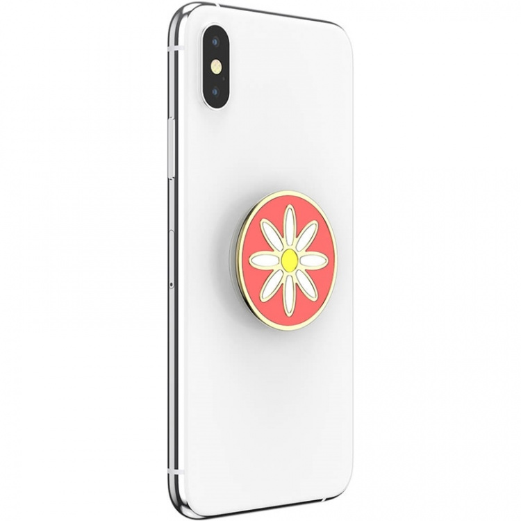 PopSockets Enamel Quaint Daisy Coral Removable Grip with Standfunction Premium
