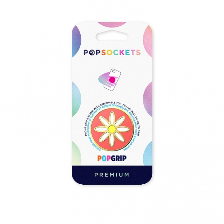 PopSockets Enamel Quaint Daisy Coral Removable Grip with Standfunction Premium