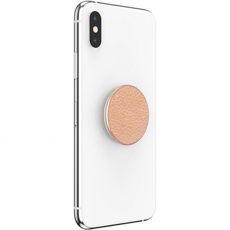 PopSockets Pebbled Vegan Leather Rose Gold Removable Grip with Standfunction Premium