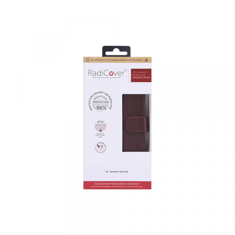 Radicover Radiationprotected Mobilewallet PU iPhone 5/5S/SE Flipcover Brown Radicover Radiationprotected Mobilewallet PU iPhone 5/5S/SE Flipcover Brown