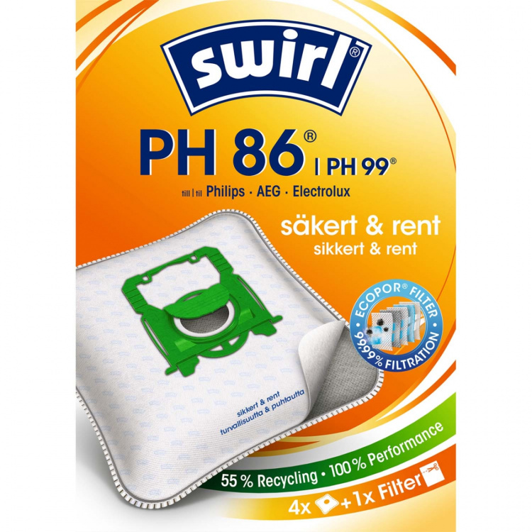Swirl Dammsugarpåsar PH86/PH96 4-påsar. (OBS 3st förpackningar) Swirl Dammsugarpåsar PH86/PH96 4-påsar. (OBS 3st förpackningar)