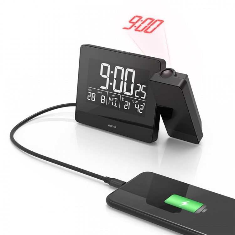 Hama Alarm Clock Projection Plus Charge Black
