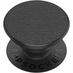 PopSockets Pebbled Vegan Leather Black Removable Grip with Standfunction Premium