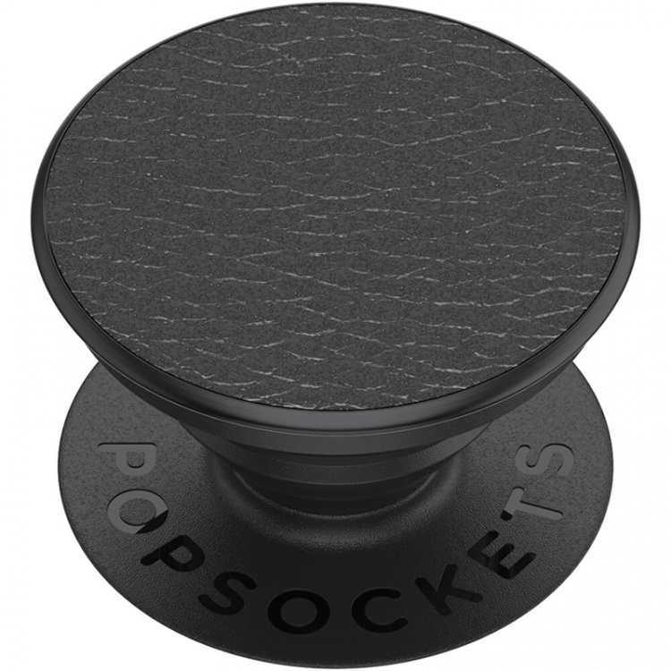 PopSockets Pebbled Vegan Leather Black Removable Grip with Standfunction Premium