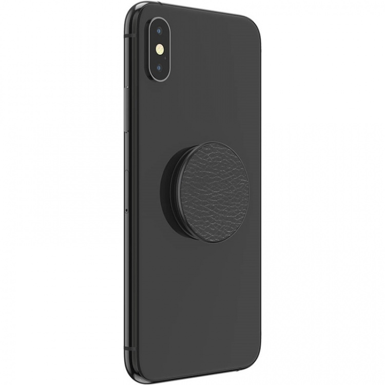 PopSockets Pebbled Vegan Leather Black Removable Grip with Standfunction Premium