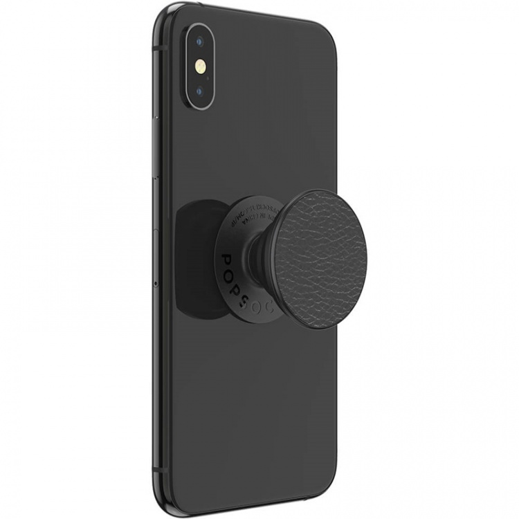 PopSockets Pebbled Vegan Leather Black Removable Grip with Standfunction Premium