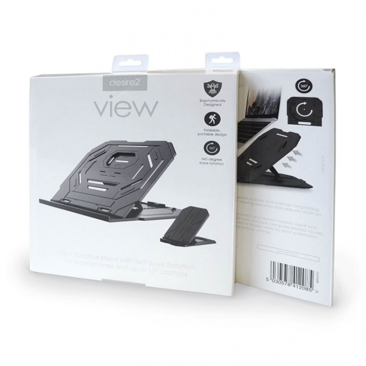 Desire2 2in1 Portable Laptop Stand Black 360 Rotatable Desire2 2in1 Portable Laptop Stand Black 360 Rotatable