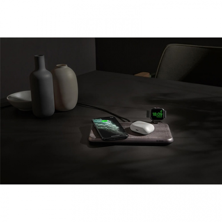 Zens Dual Charger QI Liberty 16 coils 2x15W Fabric Surface (Apple & Samsung QC)