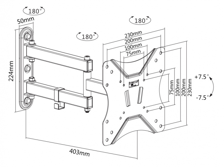 DELTACO Office, full-motion 3-way wall, 23