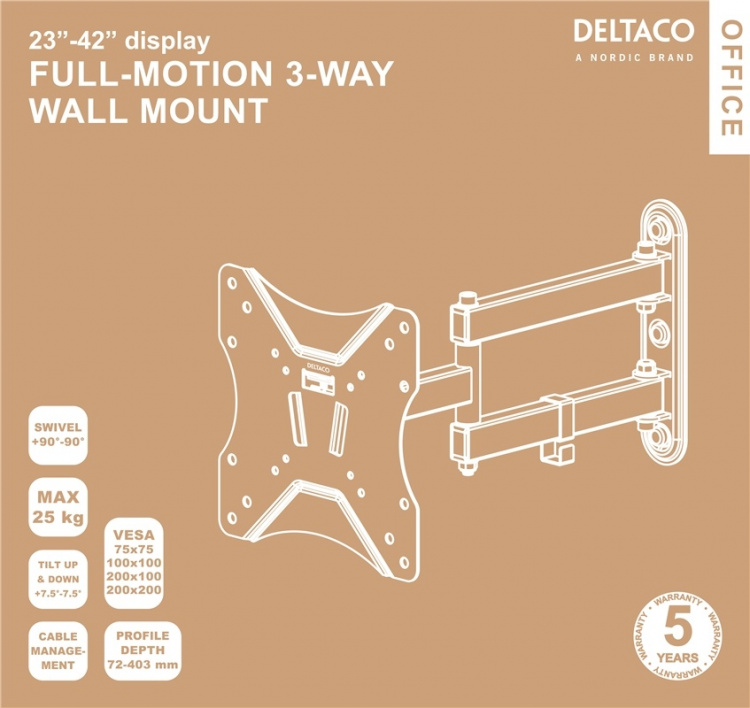 DELTACO Office, full-motion 3-way wall, 23