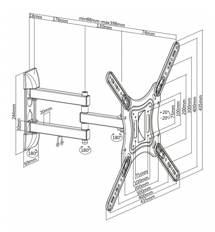 DELTACO Office, full-motion 3-way wall, 23